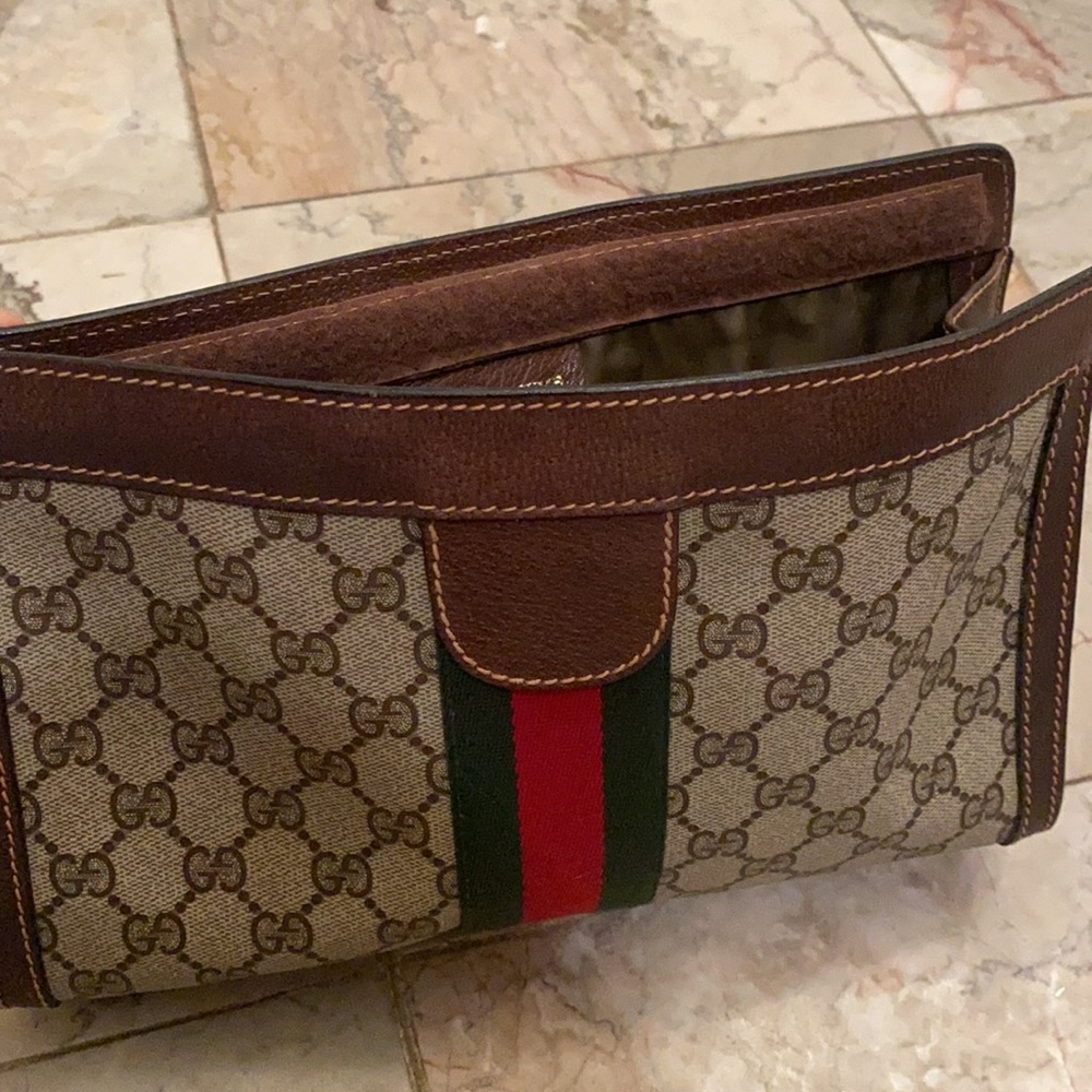 Authentic Gucci vintage brown monogram clutch